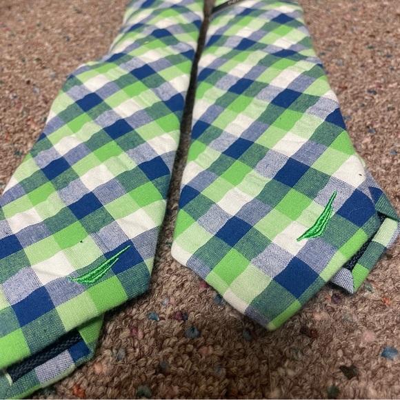 Lot Of 2 Nautica Men’s Neck Ties Plaid Green Skinny Cotton Spring Easter New - Picture 5 of 5